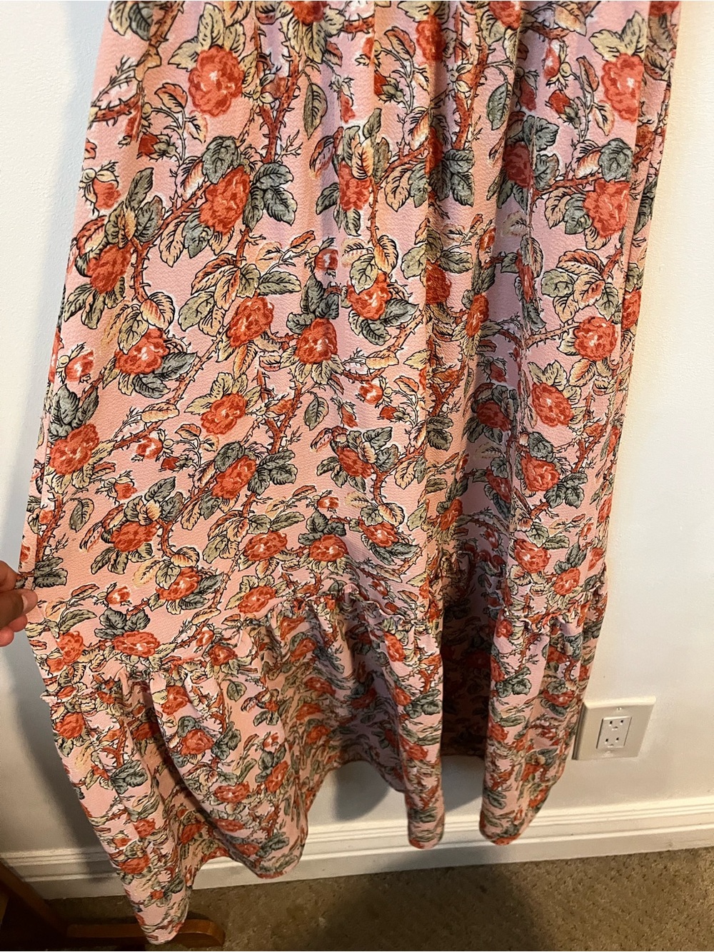 Max Studio Floral V-Neck Midi Dress - Peach Floral - Picture 7 of 13